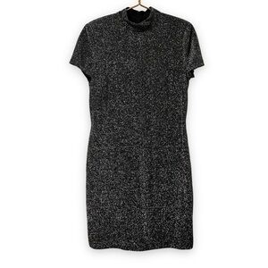 Vintage DW3 Black Metallic Short Sleeve Bodycon Dress Women’s Size 14 Party